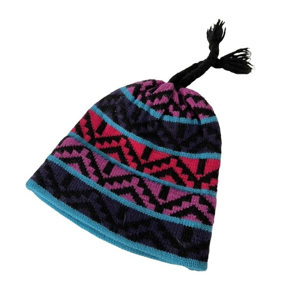 Vintage TYROLIA Wool Hat Winter Knit Beanie One Size Snow Geometric Made in USA - Picture 1 of 3